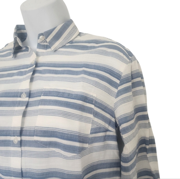 A New Day Womens Striped Tunic Button Down Shirt Oversized XS Blue White Pocket. - Picture 6 of 11
